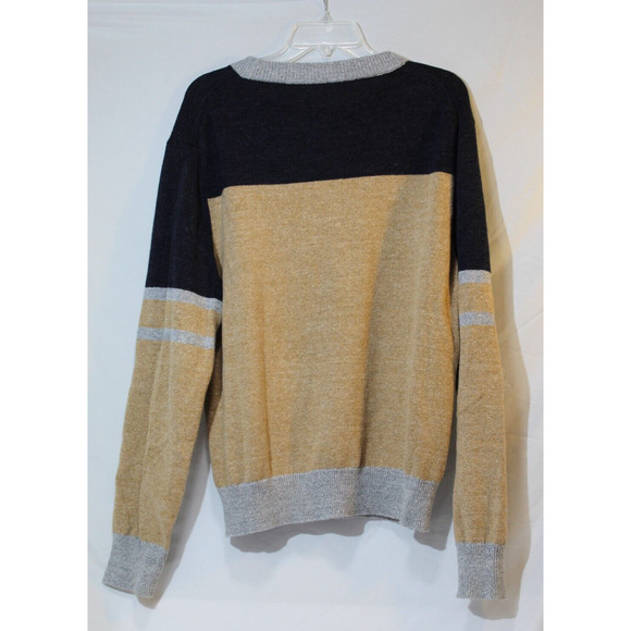 J Crew Tan Gray Black Color Block Knit Sweater Crewneck Men's L/XL Wool Blend - Picture 7 of 10